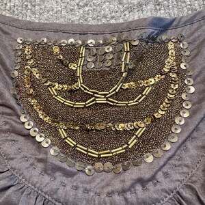 Old Navy Beaded Sequin Neck Camisole Charcoal Gray Boho Tank Top L Festival Y2K